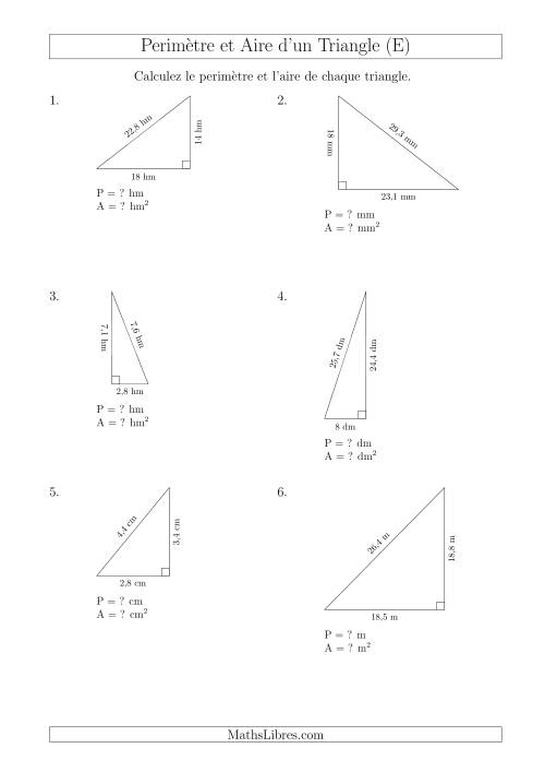 Calcul de l'Aire et du Périmètre d'un Triangle Rectangle (En Rotation) (E)