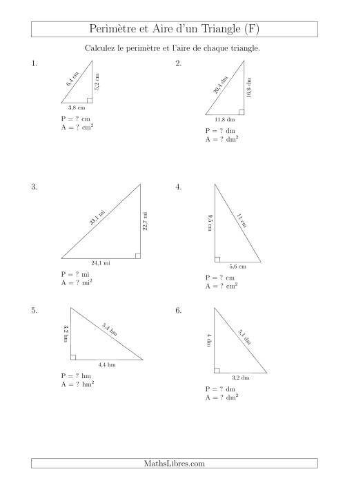 Calcul de l'Aire et du Périmètre d'un Triangle Rectangle (En Rotation) (F)