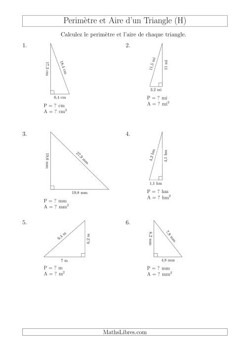 Calcul de l'Aire et du Périmètre d'un Triangle Rectangle (En Rotation) (H)