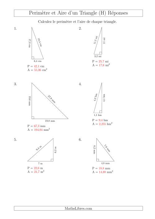 Calcul de l'Aire et du Périmètre d'un Triangle Rectangle (En Rotation) (H) page 2