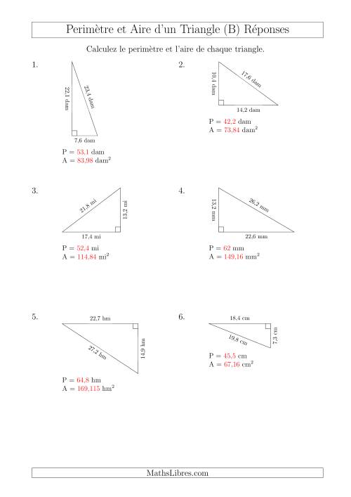 Calcul de l'Aire et du Périmètre d'un Triangle Rectangle (B) page 2