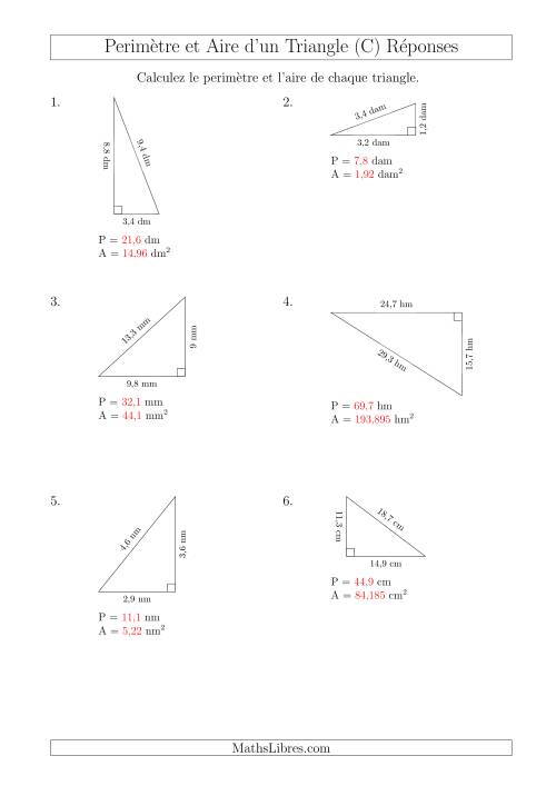 Calcul de l'Aire et du Périmètre d'un Triangle Rectangle (C) page 2