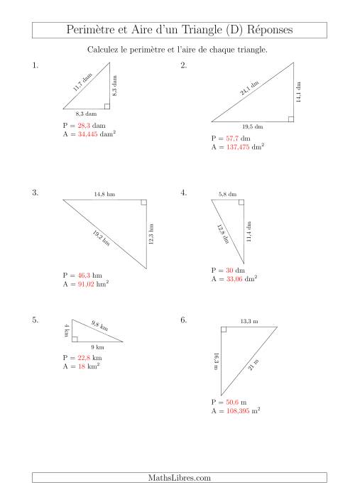 Calcul de l'Aire et du Périmètre d'un Triangle Rectangle (D) page 2