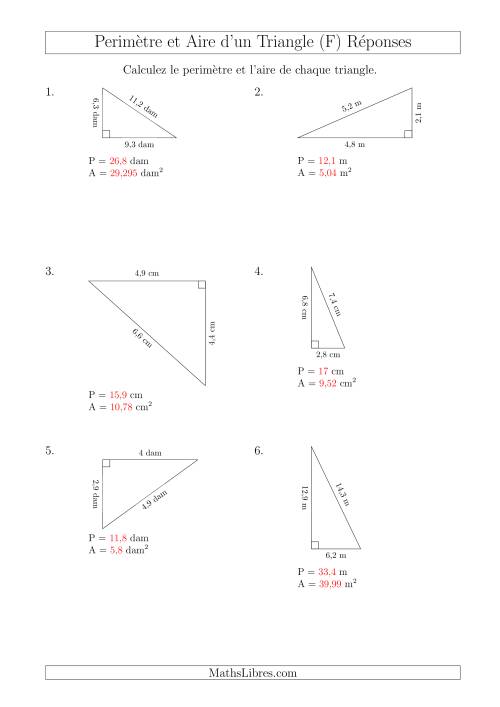 Calcul de l'Aire et du Périmètre d'un Triangle Rectangle (F) page 2