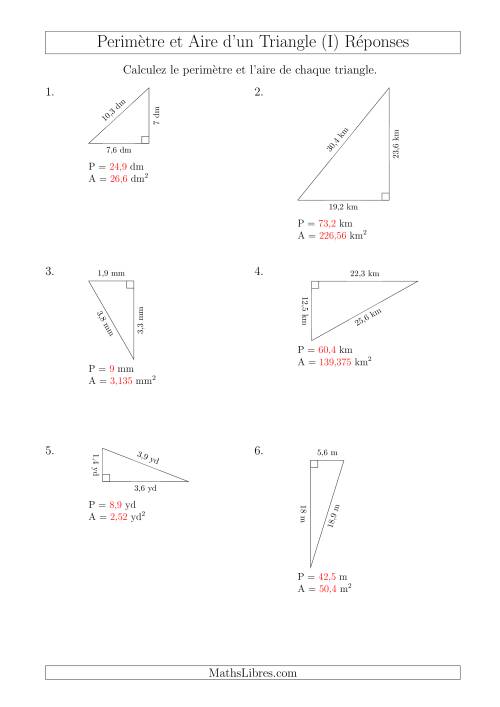 Calcul de l'Aire et du Périmètre d'un Triangle Rectangle (I) page 2