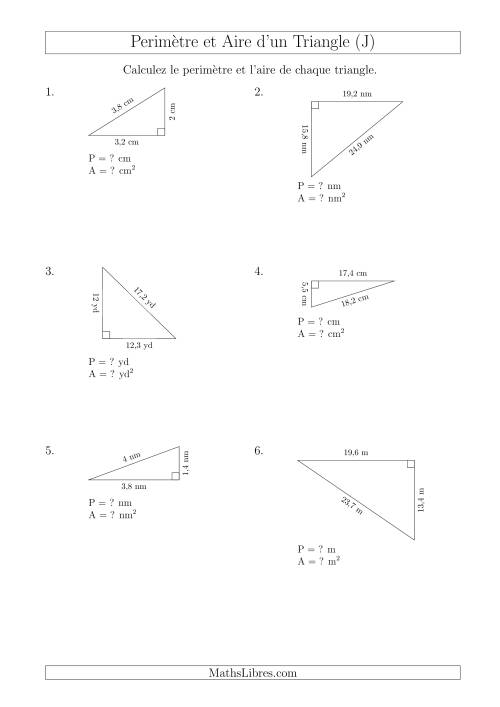 Calcul de l'Aire et du Périmètre d'un Triangle Rectangle (J)