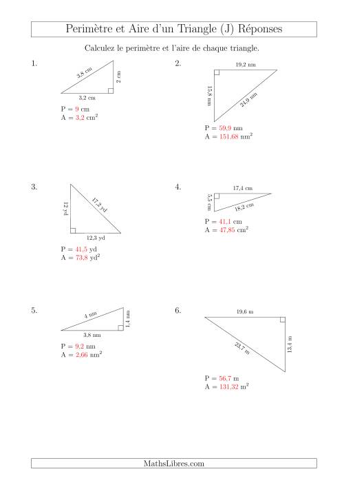Calcul de l'Aire et du Périmètre d'un Triangle Rectangle (J) page 2