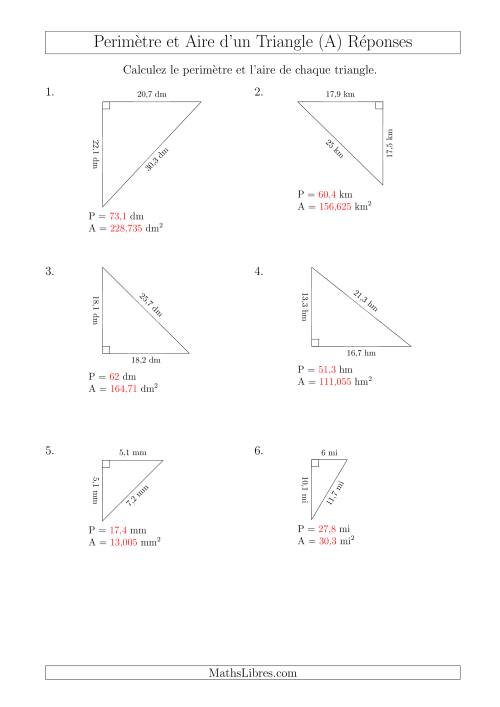 Calcul de l'Aire et du Périmètre d'un Triangle Rectangle (Tout) page 2