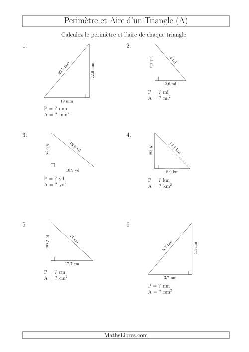Calcul de l'Aire et du Périmètre d'un Triangle Rectangle (En Rotation) (Tout)