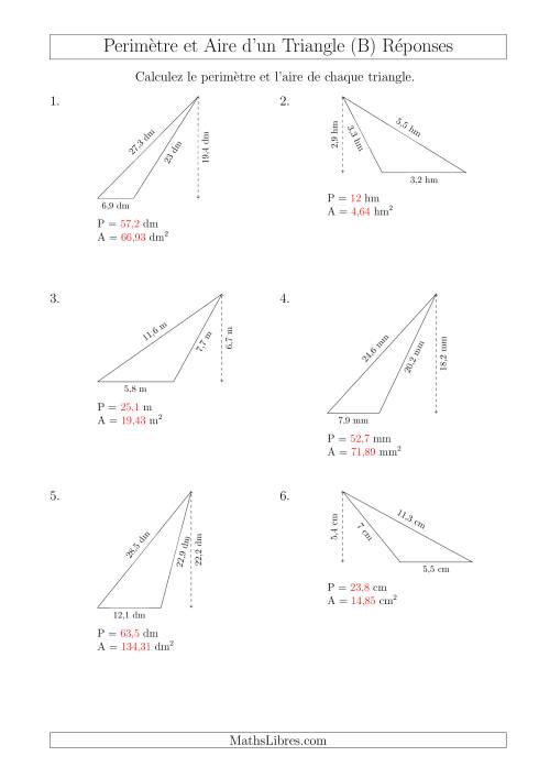 Calcul de l'Aire et du Périmètre d'un Triangle Obtusangle (B) page 2