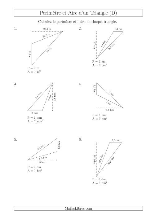 Calcul de l'Aire et du Périmètre d'un Triangle Obtusangle (En Rotation) (D)