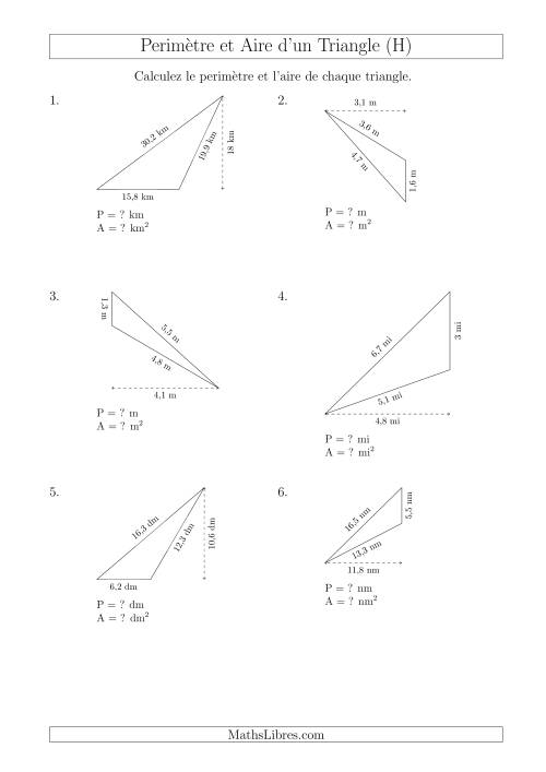 Calcul de l'Aire et du Périmètre d'un Triangle Obtusangle (En Rotation) (H)