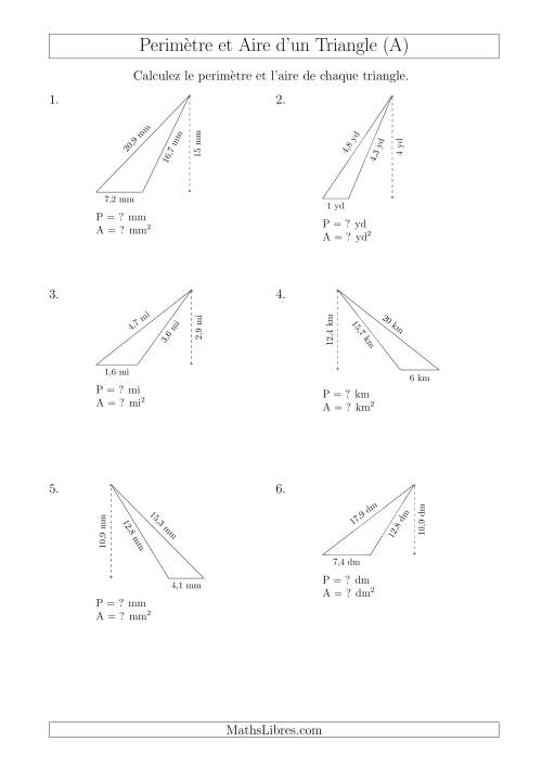 Calcul de l'Aire et du Périmètre d'un Triangle Obtusangle (Tout)
