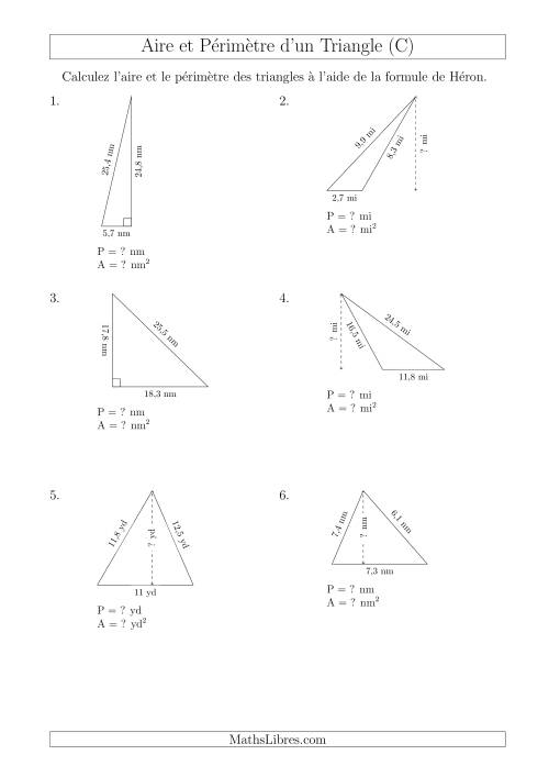 Calcul de l'Aire et du Périmètre à l'aide de la Formule de Héron (C)