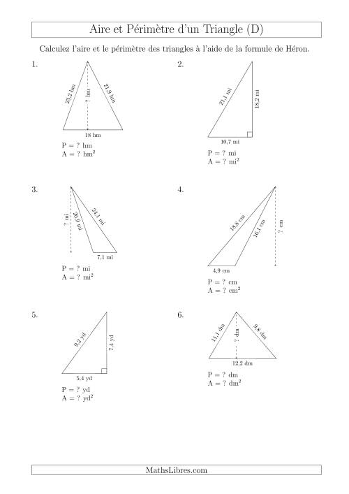 Calcul de l'Aire et du Périmètre à l'aide de la Formule de Héron (D)