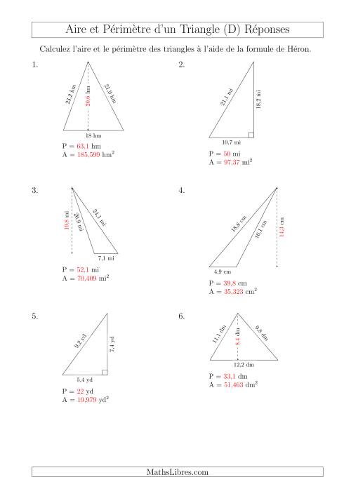 Calcul de l'Aire et du Périmètre à l'aide de la Formule de Héron (D) page 2