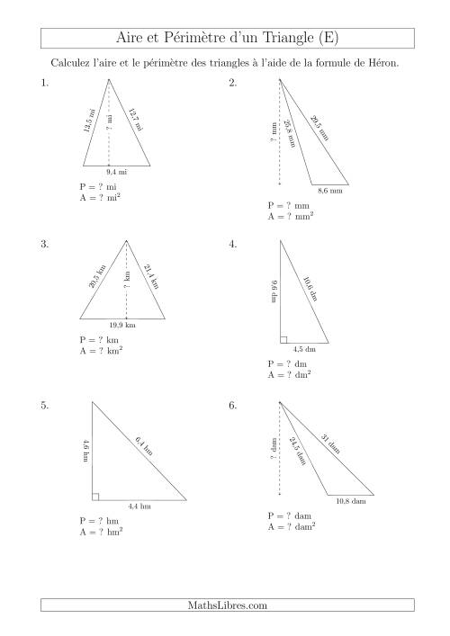 Calcul de l'Aire et du Périmètre à l'aide de la Formule de Héron (E)