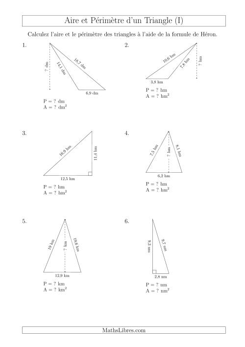 Calcul de l'Aire et du Périmètre à l'aide de la Formule de Héron (I)