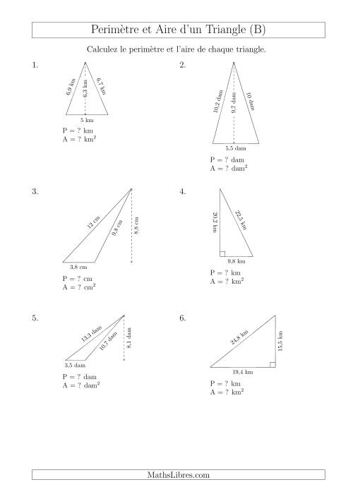 Calcul de l'Aire et du Périmètre des Triangles Divers (B)