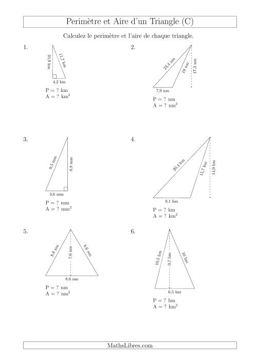Calcul de l'Aire et du Périmètre des Triangles Divers (C)
