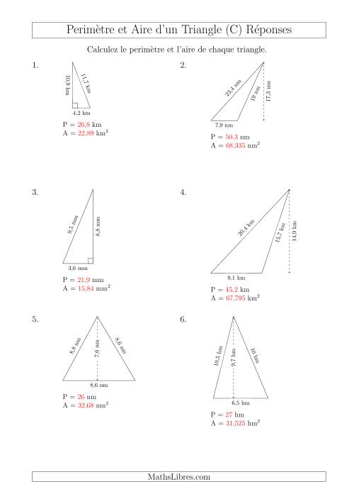 Calcul de l'Aire et du Périmètre des Triangles Divers (C) page 2