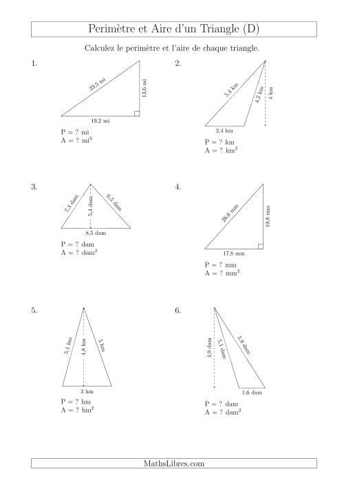 Calcul de l'Aire et du Périmètre des Triangles Divers (D)