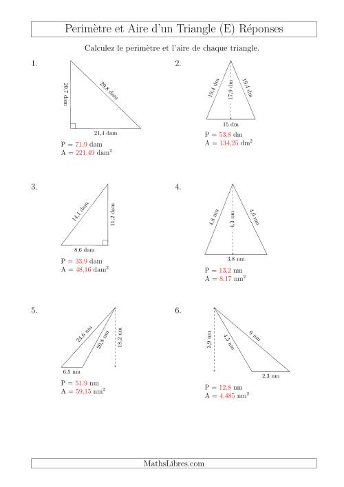 Calcul de l'Aire et du Périmètre des Triangles Divers (E) page 2