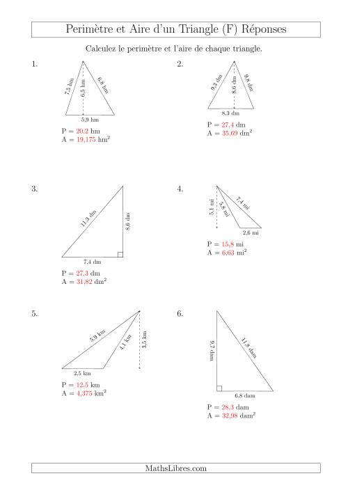 Calcul de l'Aire et du Périmètre des Triangles Divers (F) page 2