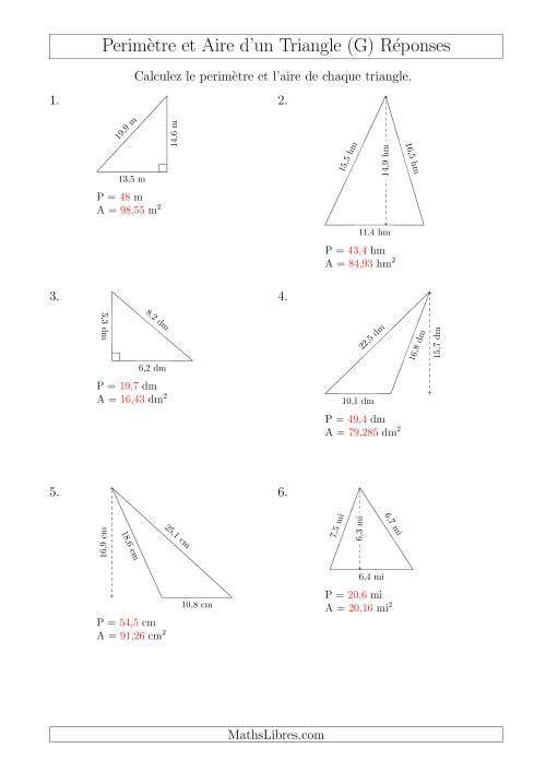 Calcul de l'Aire et du Périmètre des Triangles Divers (G) page 2