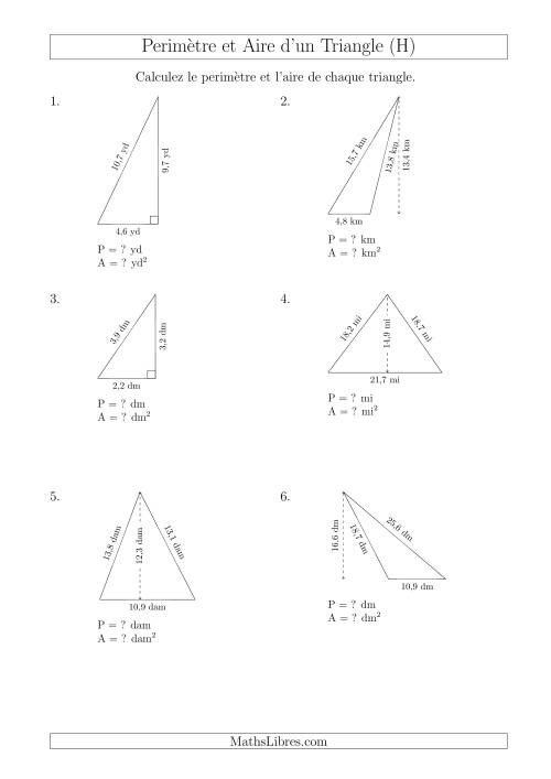 Calcul de l'Aire et du Périmètre des Triangles Divers (H)