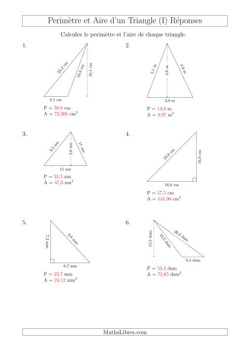 Calcul de l'Aire et du Périmètre des Triangles Divers (I) page 2