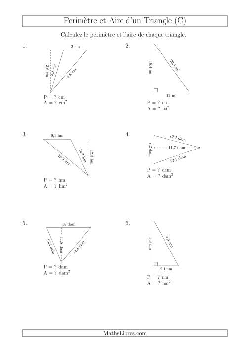 Calcul de l'Aire et du Périmètre des Triangles Divers (En Rotation) (C)