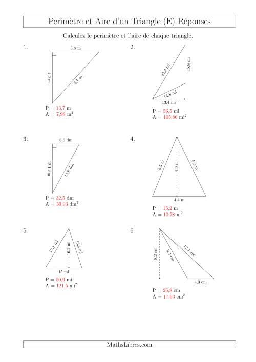 Calcul de l'Aire et du Périmètre des Triangles Divers (En Rotation) (E) page 2