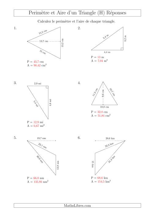 Calcul de l'Aire et du Périmètre des Triangles Divers (En Rotation) (H) page 2