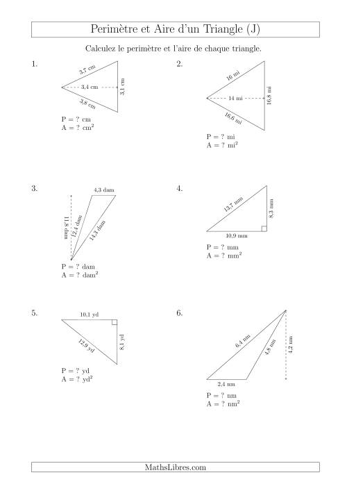 Calcul de l'Aire et du Périmètre des Triangles Divers (En Rotation) (J)