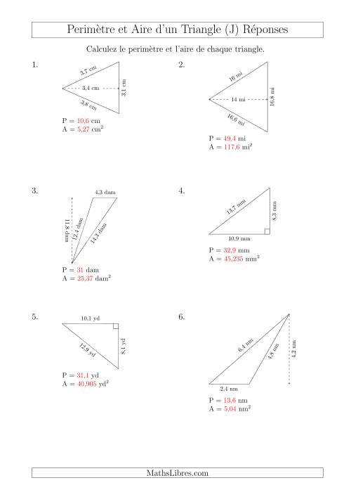 Calcul de l'Aire et du Périmètre des Triangles Divers (En Rotation) (J) page 2