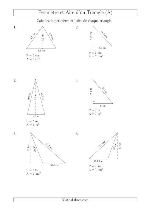 Calcul de l'Aire et du Périmètre des Triangles Divers (Tout)