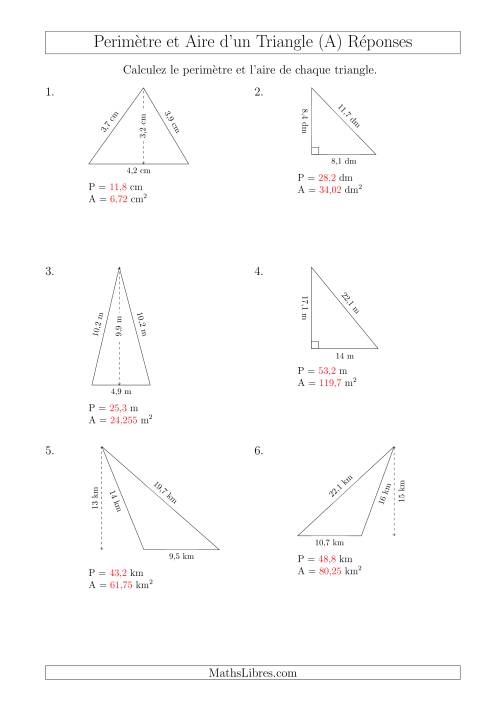 Calcul de l'Aire et du Périmètre des Triangles Divers (Tout) page 2