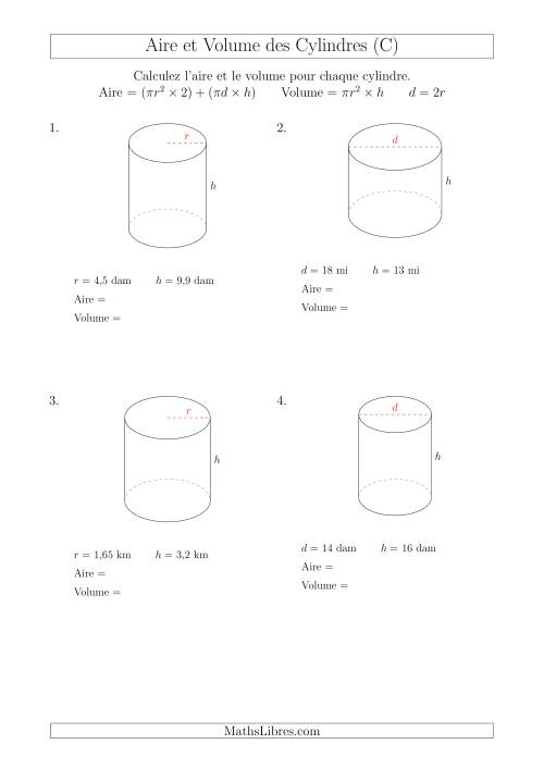 Calcul de l'Aire et du Volume des Cylindres (C)