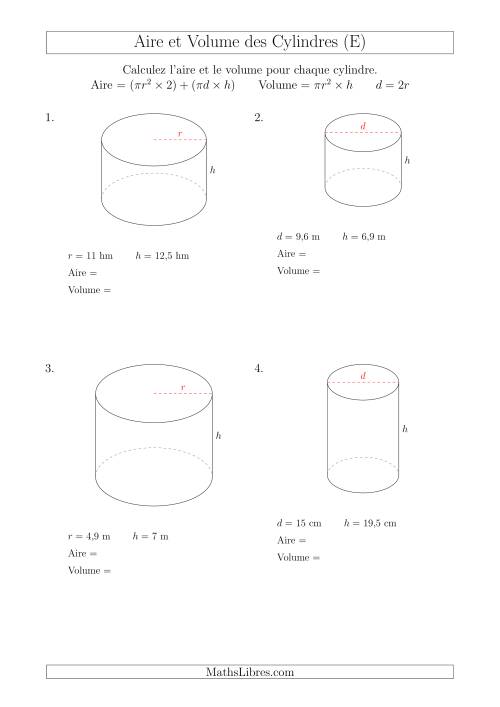 Calcul de l'Aire et du Volume des Cylindres (E)