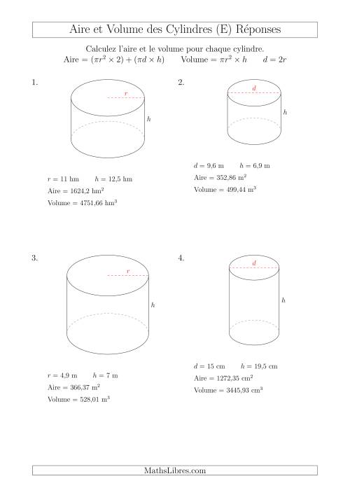 Calcul de l'Aire et du Volume des Cylindres (E) page 2