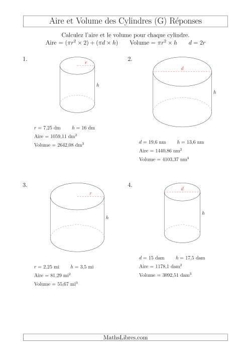 Calcul de l'Aire et du Volume des Cylindres (G) page 2