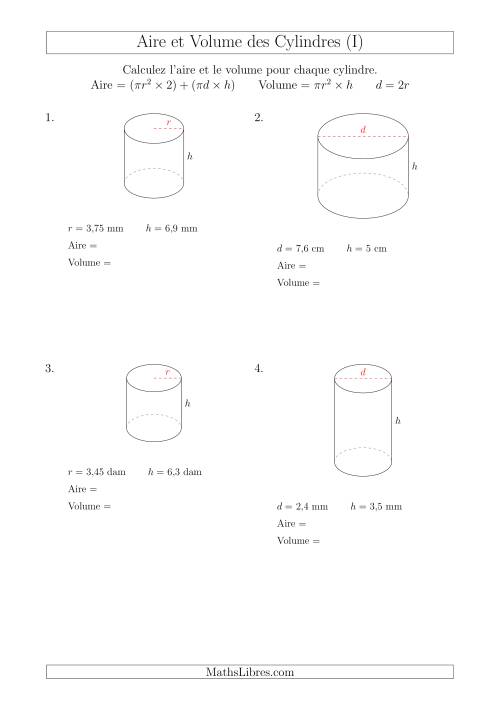 Calcul de l'Aire et du Volume des Cylindres (I)