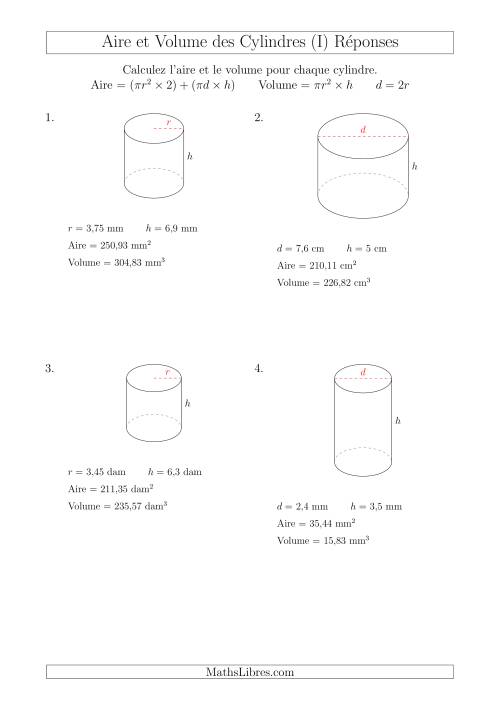 Calcul de l'Aire et du Volume des Cylindres (I) page 2