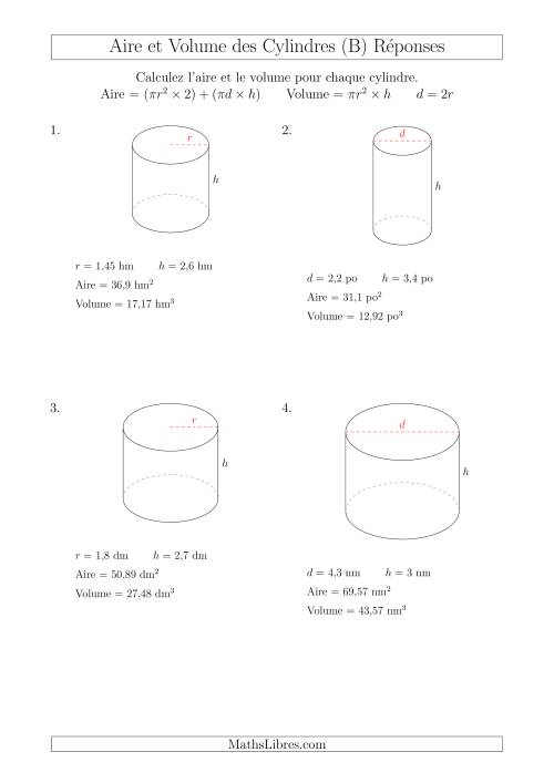 Calcul de l'Aire et du Volume des Cylindres avec de Petits Nombres (B) page 2