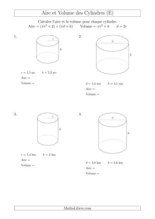 Calcul de l'Aire et du Volume des Cylindres avec de Petits Nombres (E)