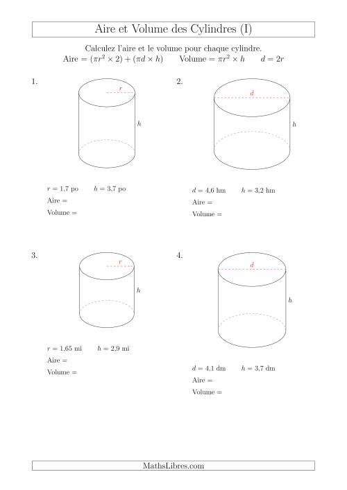 Calcul de l'Aire et du Volume des Cylindres avec de Petits Nombres (I)