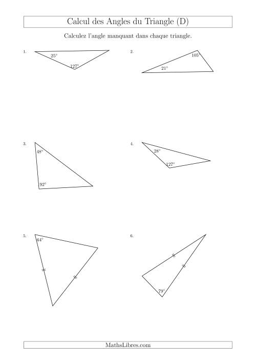 Calcul des Angles d’un triangle en Tenant Compte des Autres Angles (D)