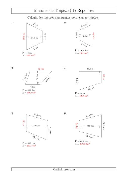 Calcul de la Base et l'Aire des Trapèzes (H) page 2