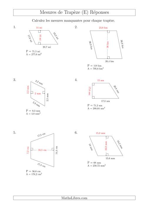 Calcul de la Base et la Hauetur des Trapèzes (E) page 2